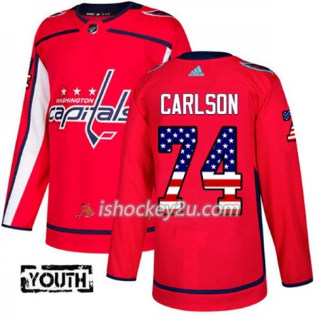 Børn NHL Washington Capitals Trøje John Carlson 74 Adidas 2017-2018 Rød USA Flag Fashion Authentic